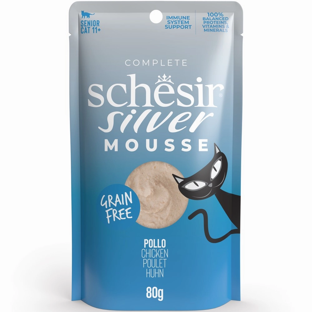 15% OFF (Exp 21Oct25): Schesir Silver Mousse Chicken Grain-Free Senior Pouch Cat Food 80g