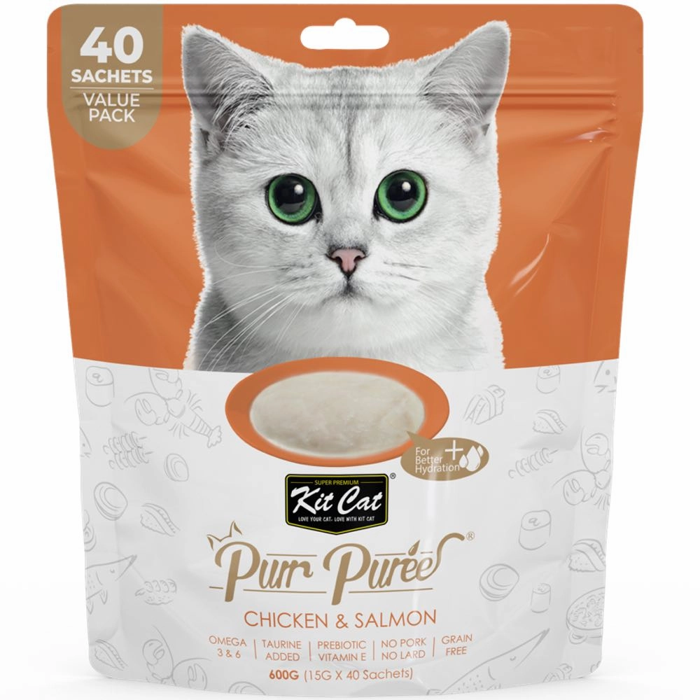 15% OFF: Kit Cat Purr Puree Chicken & Salmon Grain-Free Liquid Cat Treats 600g