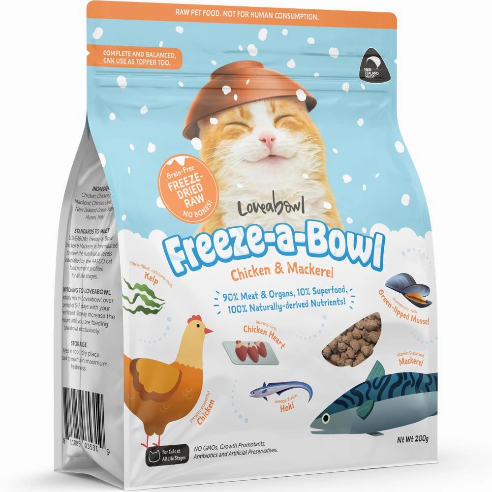 15% OFF: Loveabowl Freeze-A-Bowl Chicken & Mackerel Grain-Free Freeze-Dried Raw Cat Food