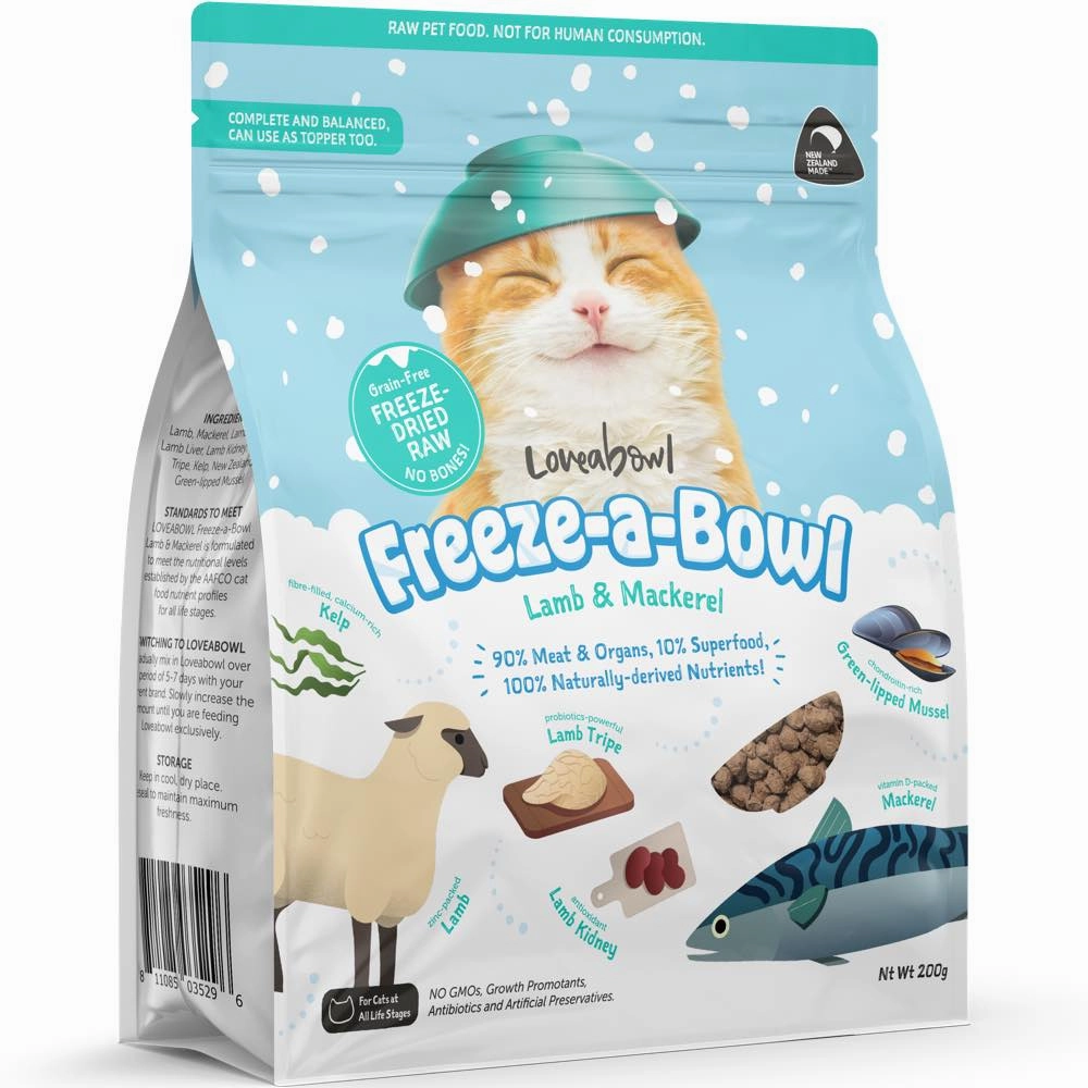 15% OFF: Loveabowl Freeze-A-Bowl Lamb & Mackerel Grain-Free Freeze-Dried Raw Cat Food