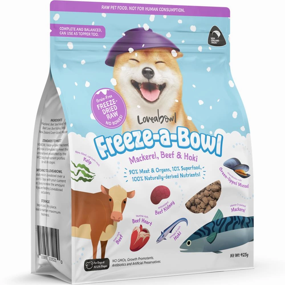 15% OFF: Loveabowl Freeze-A-Bowl Mackerel, Beef & Hoki Grain-Free Freeze-Dried Raw Dog Food