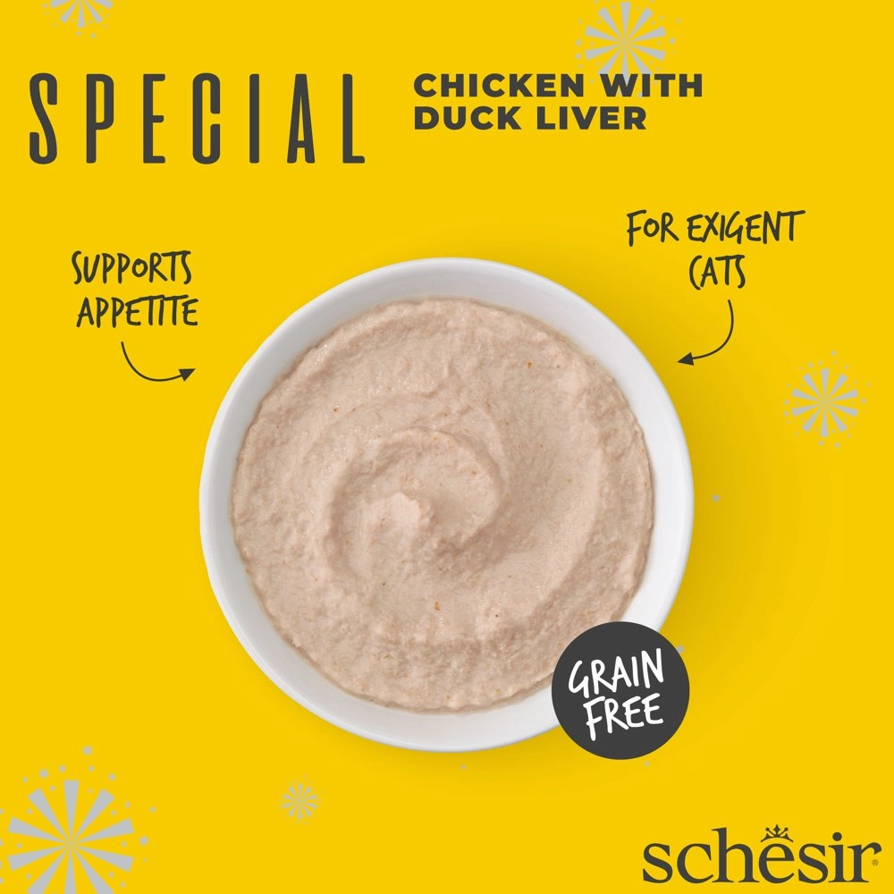 15% OFF: Schesir Special Mousse Exigent Chicken With Duck Liver Grain-Free Adult Pouch Cat Food 70g