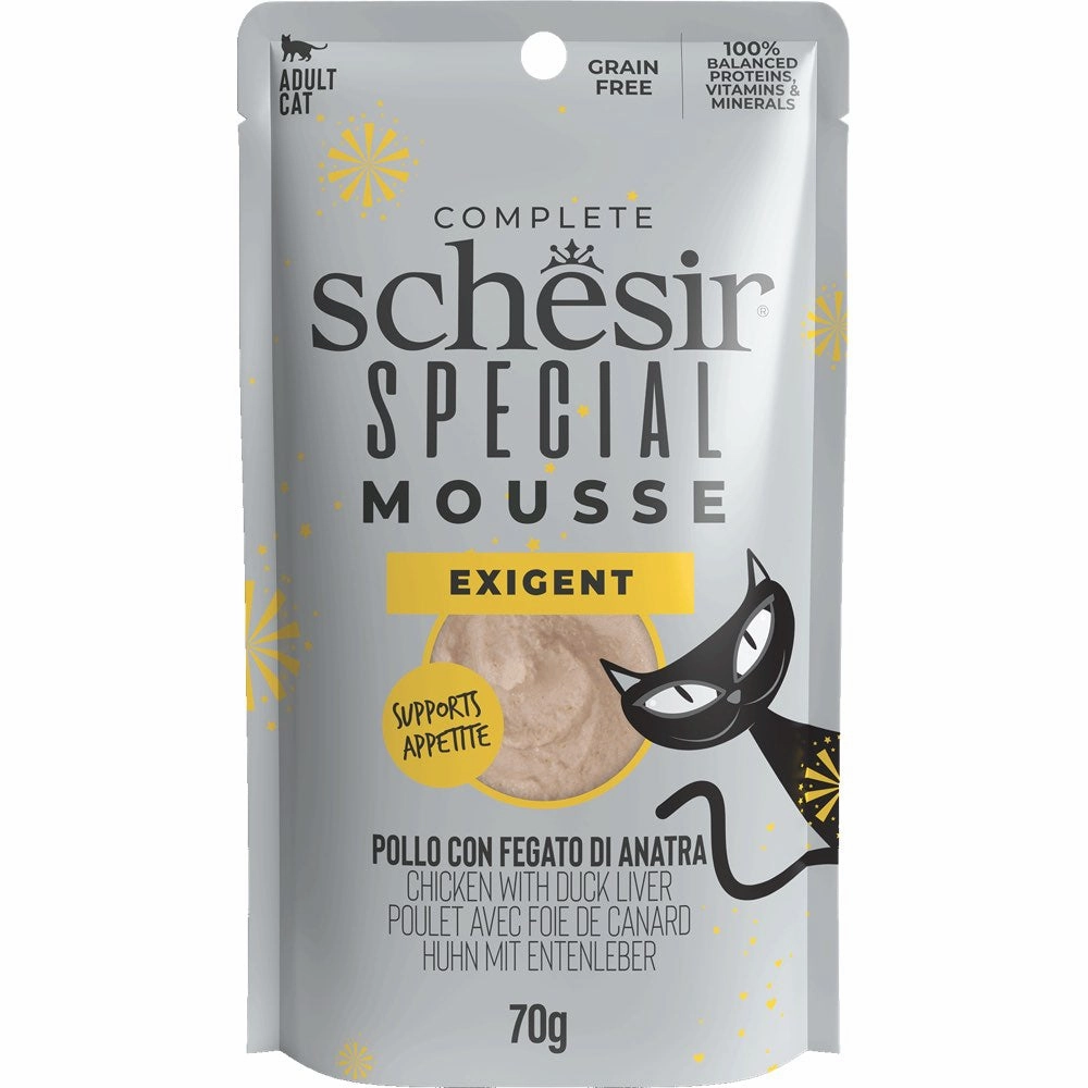 15% OFF: Schesir Special Mousse Exigent Chicken With Duck Liver Grain-Free Adult Pouch Cat Food 70g