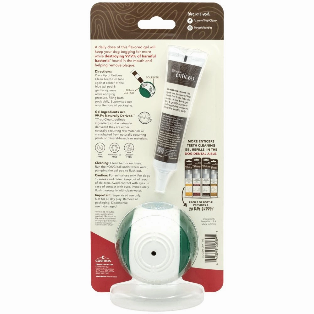 15% OFF:TropiClean Enticers Teeth Cleaning Gel & Kong Dental Ball Dog Toy (Large)