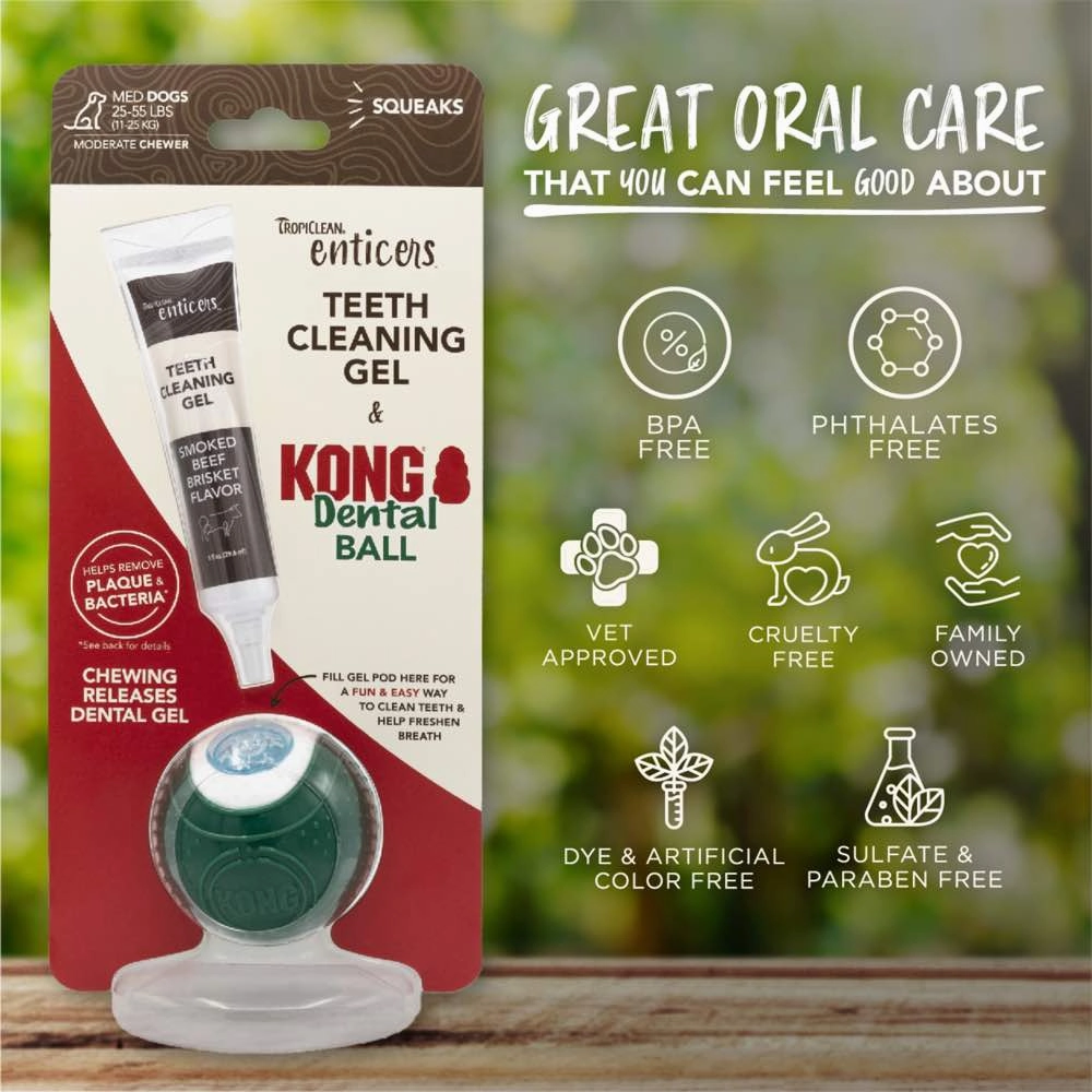 15% OFF:TropiClean Enticers Teeth Cleaning Gel & Kong Dental Ball Dog Toy (Large)