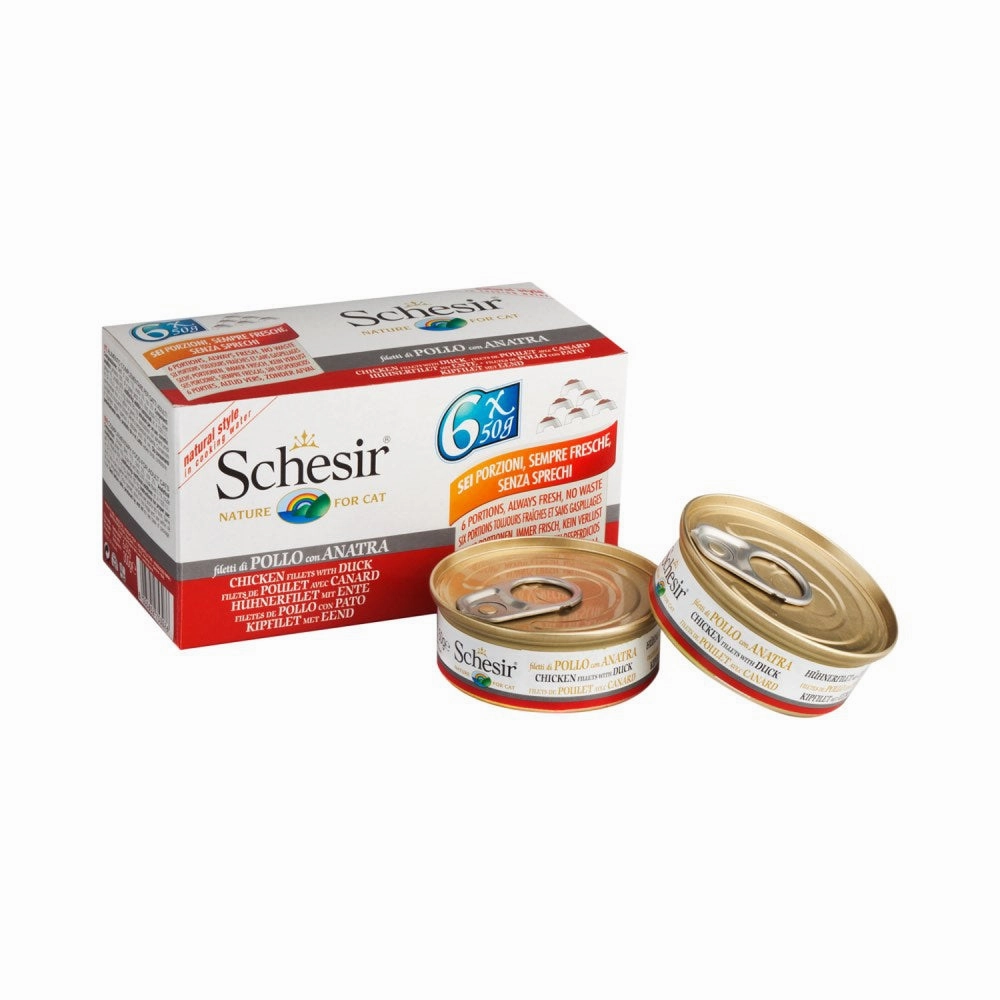 18% OFF: Schesir Chicken Fillets with Duck Adult Canned Cat Food Multipack 50g x 6