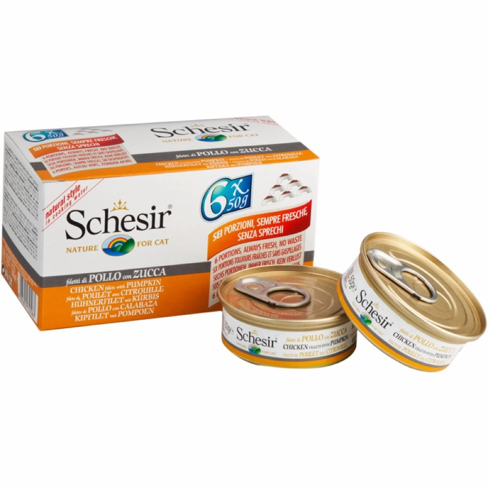 18% OFF: Schesir Chicken Fillets with Pumpkin Adult Canned Cat Food Multipack 50g x 6