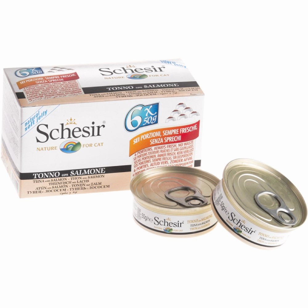 18% OFF: Schesir Tuna with Salmon in Natural Jelly Adult Canned Cat Food Multipack 50g x 6