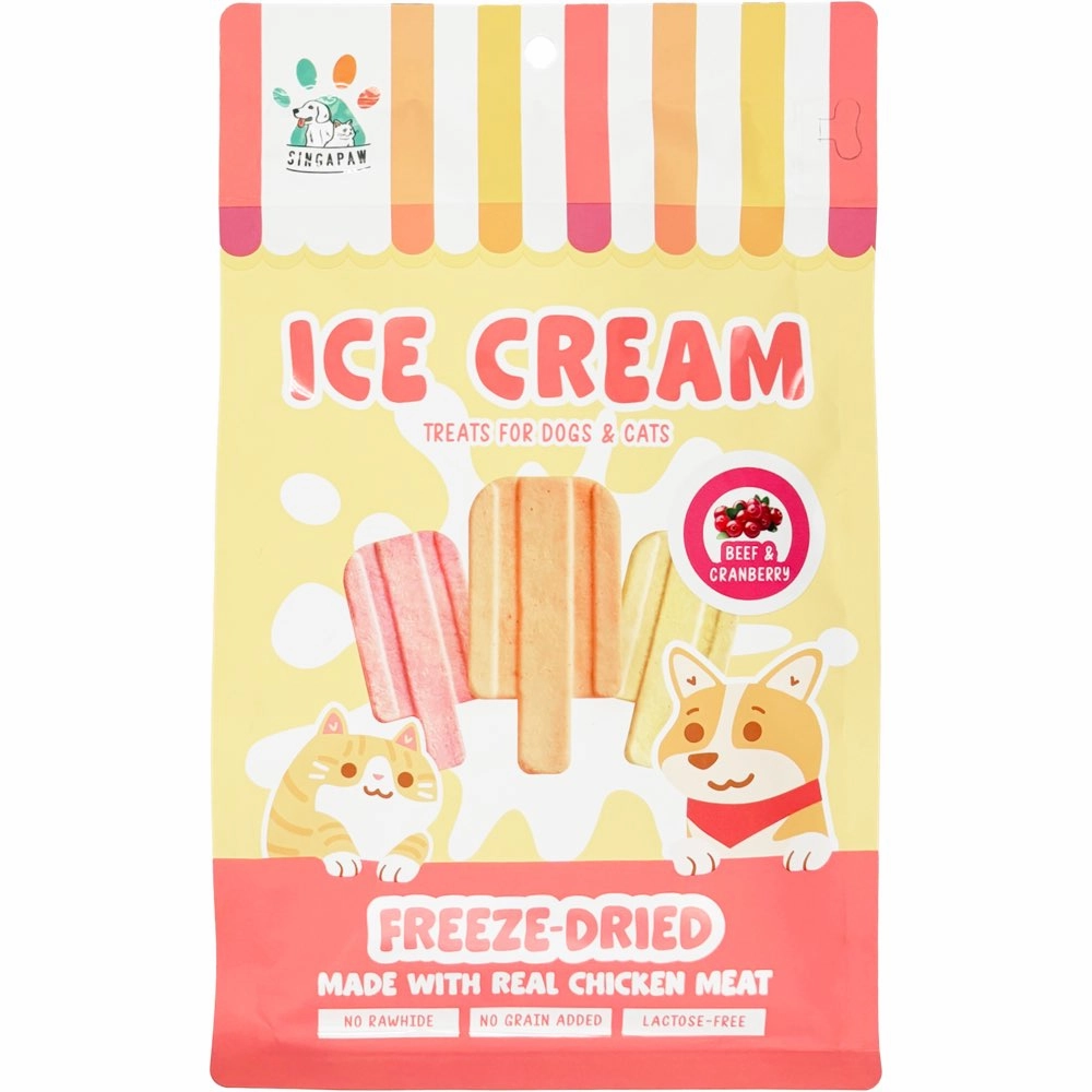 18% OFF: Singapaw Ice Cream Chicken With Beef & Cranberry Grain-Free Freeze-Dried Treats For Cats & Dogs 48g