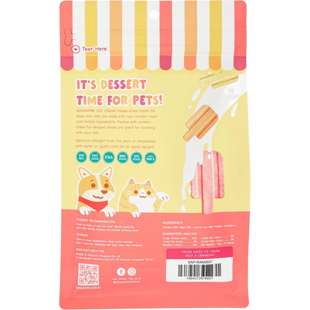 18% OFF: Singapaw Ice Cream Chicken With Beef & Cranberry Grain-Free Freeze-Dried Treats For Cats & Dogs 48g