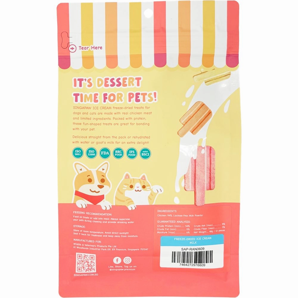 18% OFF: Singapaw Ice Cream Chicken With Lactose-Free Milk Grain-Free Freeze-Dried Treats For Cats & Dogs 48g