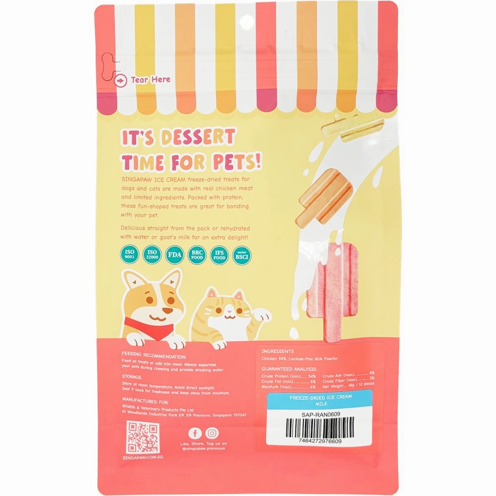 18% OFF: Singapaw Ice Cream Chicken With Lactose-Free Milk Grain-Free Freeze-Dried Treats For Cats & Dogs 48g