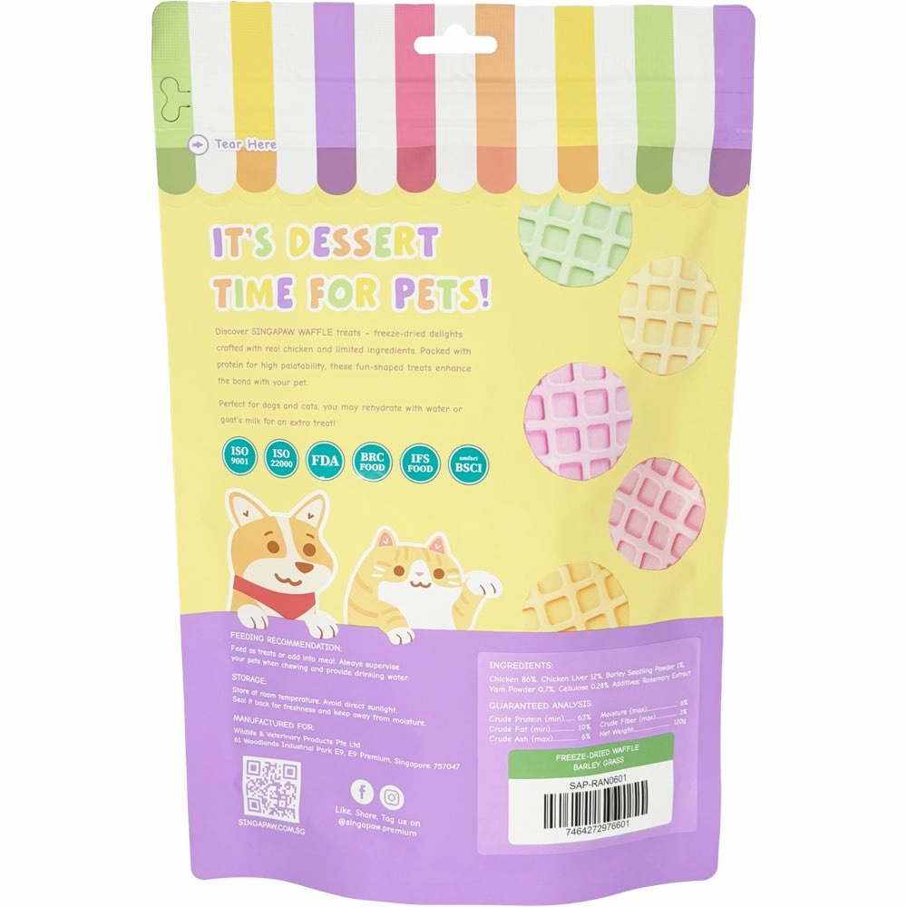 18% OFF: Singapaw Waffle Chicken & Barley Grass Grain-Free Freeze-Dried Treats For Cats & Dogs 120g
