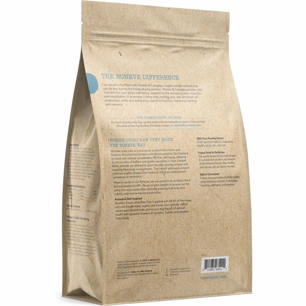 20% OFF: Boneve Beef & Hoki Skin & Coat Support Grain-Free Freeze-Dried Raw Dog Food
