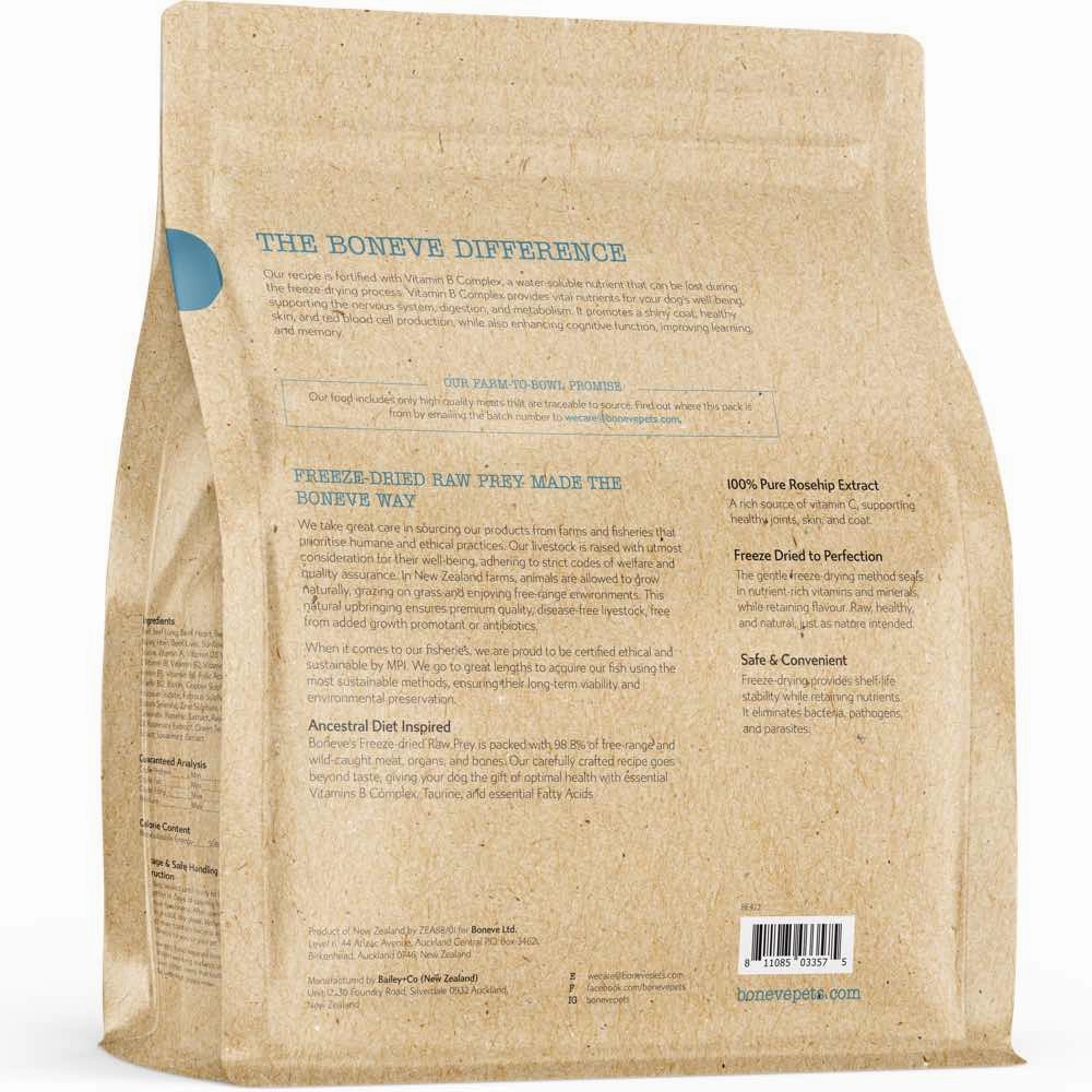 20% OFF: Boneve Beef & Hoki Skin & Coat Support Grain-Free Freeze-Dried Raw Dog Food
