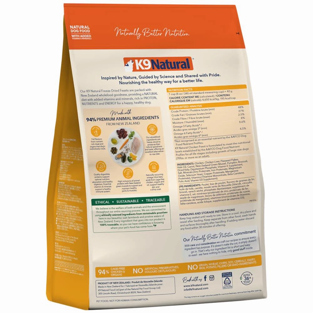 20% OFF: K9 Natural Chicken Feast Grain-Free Freeze-Dried Raw Dog Food