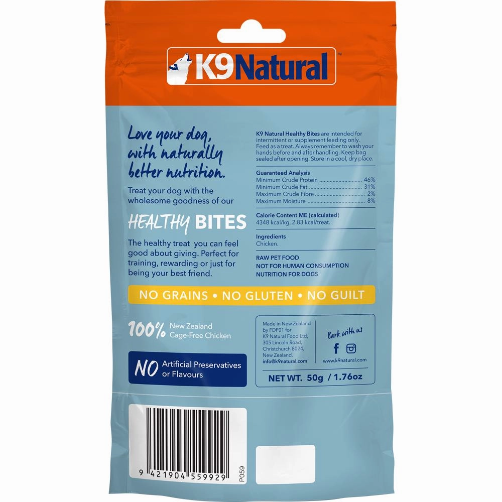 20% OFF: K9 Natural Healthy Bites Chicken Freeze-Dried Dog Treats 50g