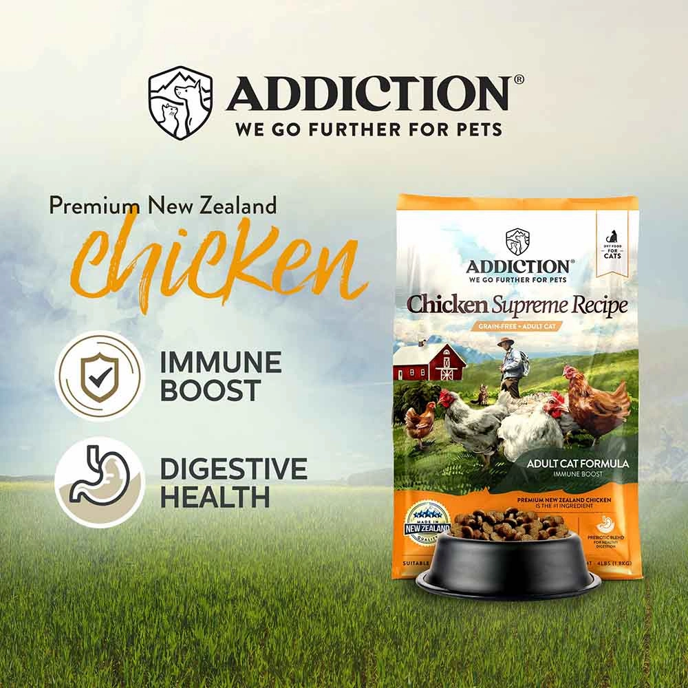 25% OFF   FREE CANNED FOOD/SCOOP: Addiction Chicken Supreme Grain-Free Adult Dry Cat Food