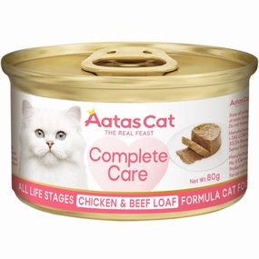 25% OFF: Aatas Cat Complete Care Chicken & Beef Loaf Canned Cat Food 80g