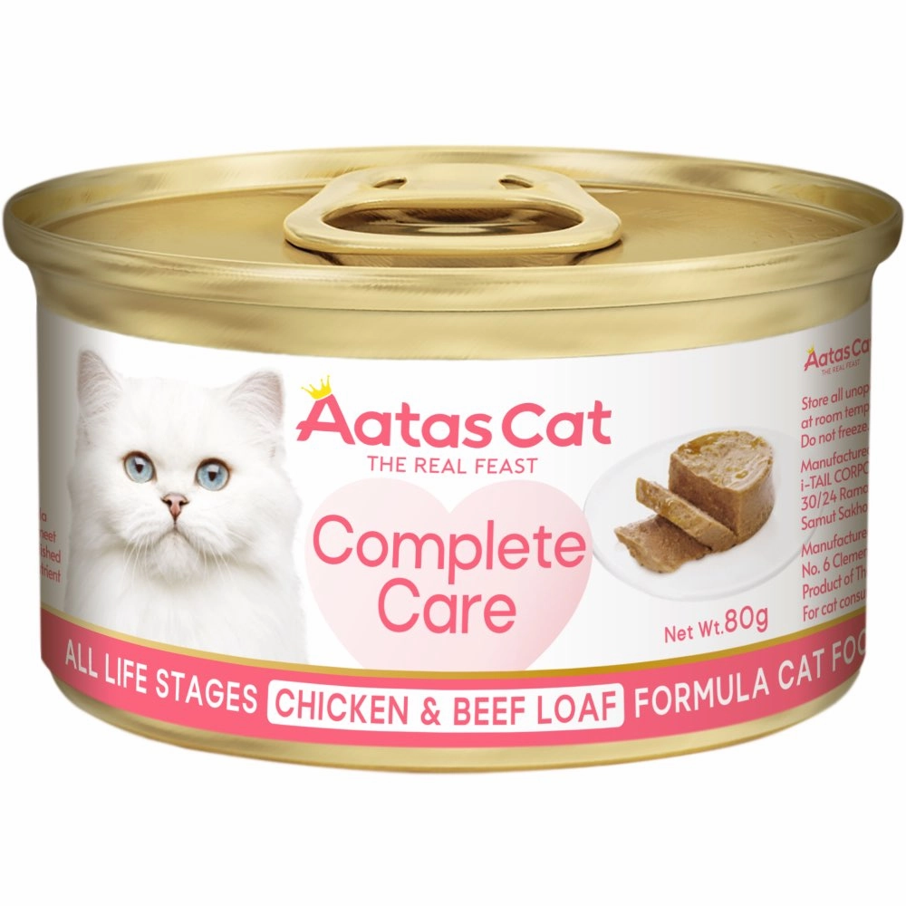 25% OFF: Aatas Cat Complete Care Chicken & Beef Loaf Canned Cat Food 80g