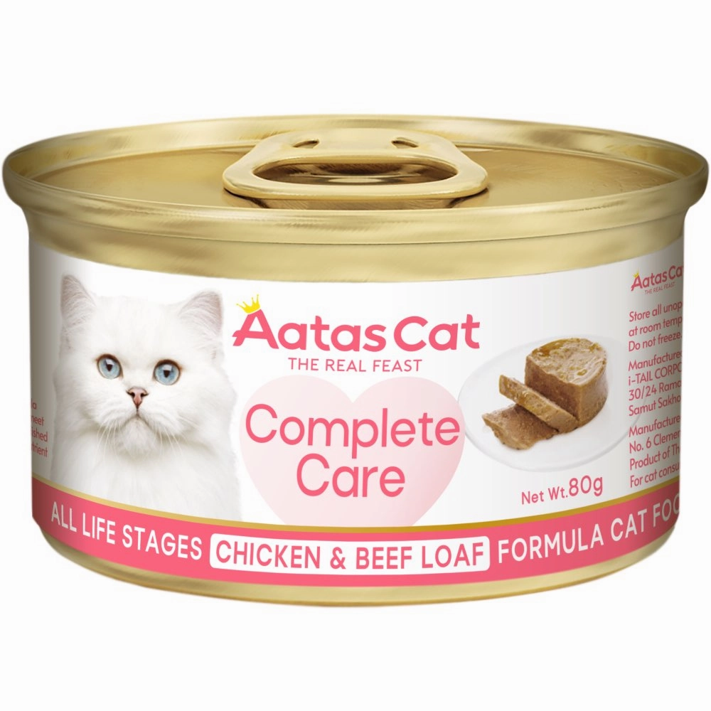 25% OFF: Aatas Cat Complete Care Chicken & Beef Loaf Canned Cat Food 80g