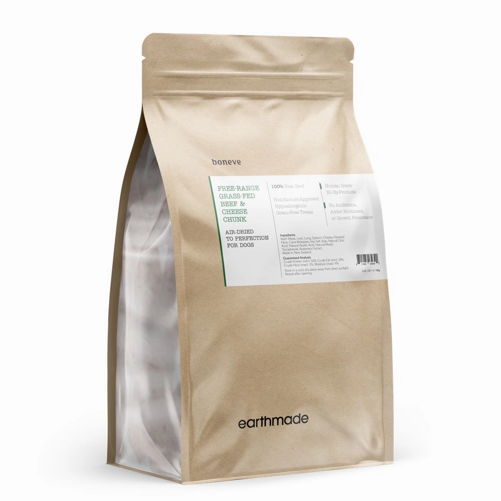 25% OFF: Boneve Earthmade Free-Range Grass-Fed Beef & Cheese Chunk Air-Dried Dog Treats 150g
