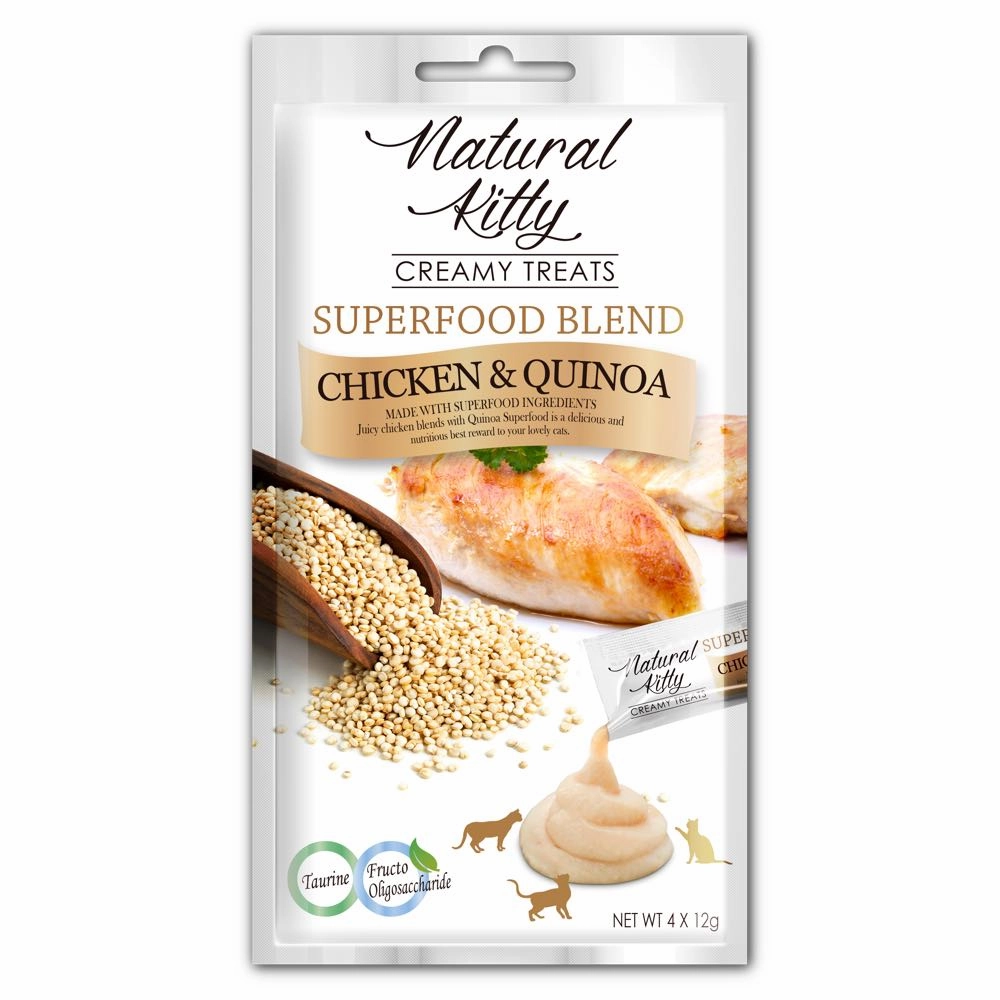 25% OFF (Exp 26Sep24): Natural Kitty Superfood Blend Chicken & Quinoa Creamy Liquid Cat Treats 48g