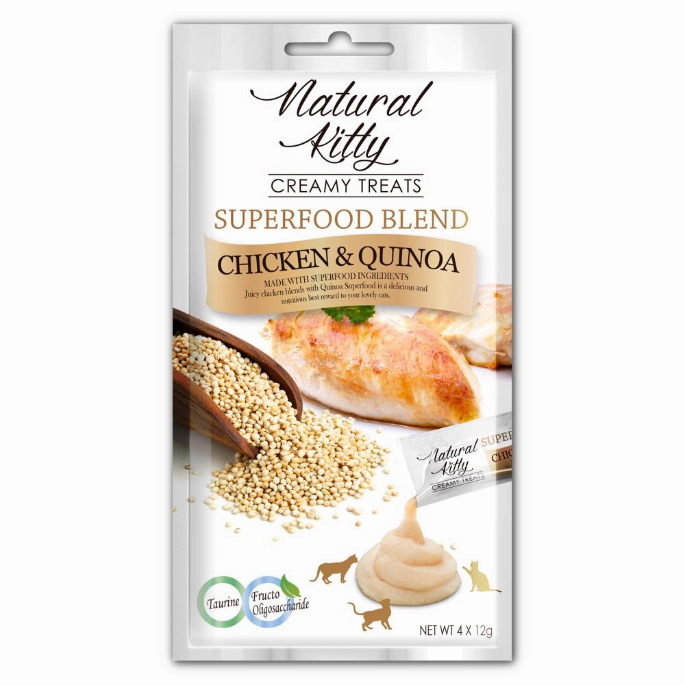 25% OFF (Exp 26Sep24): Natural Kitty Superfood Blend Chicken & Quinoa Creamy Liquid Cat Treats 48g
