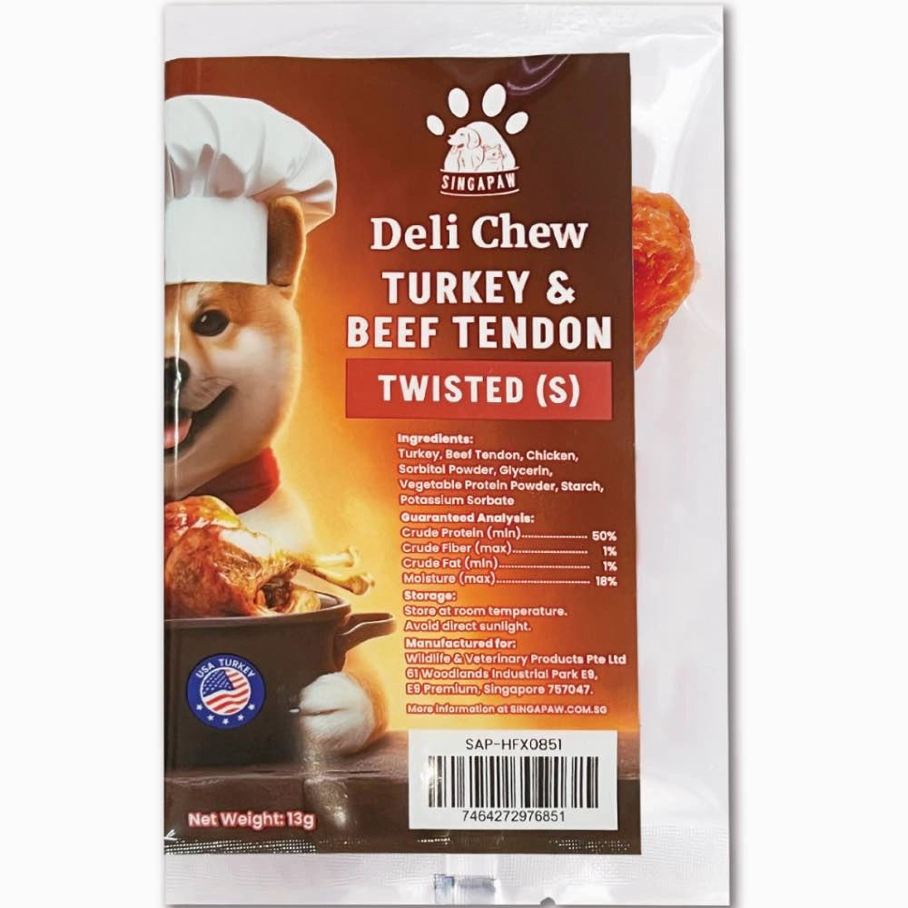 25% OFF: Singapaw Deli Chew Turkey & Beef Tendon Twisted Dog Chew
