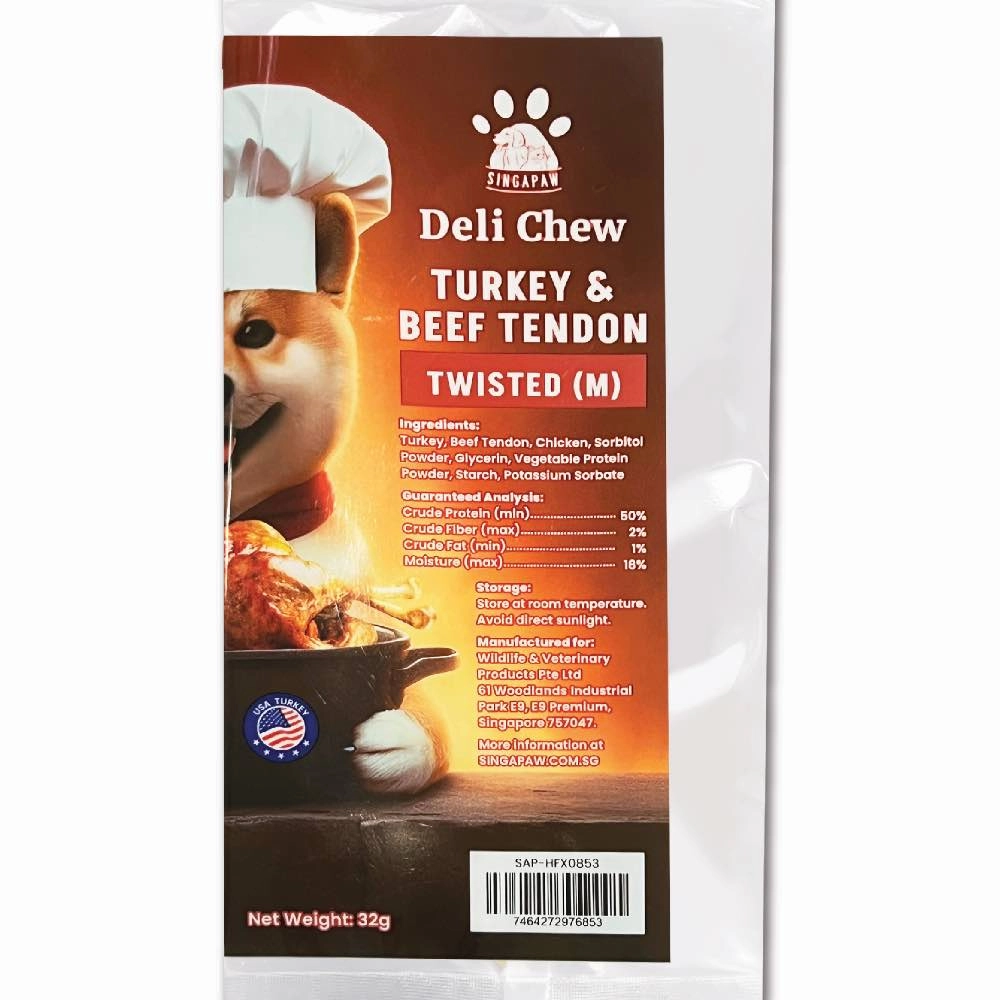 25% OFF: Singapaw Deli Chew Turkey & Beef Tendon Twisted Dog Chew