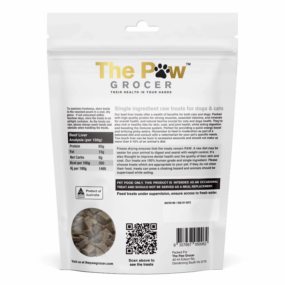 25% OFF: The Paw Grocer Beef Liver Freeze-Dried Treats For Cats & Dogs 90g