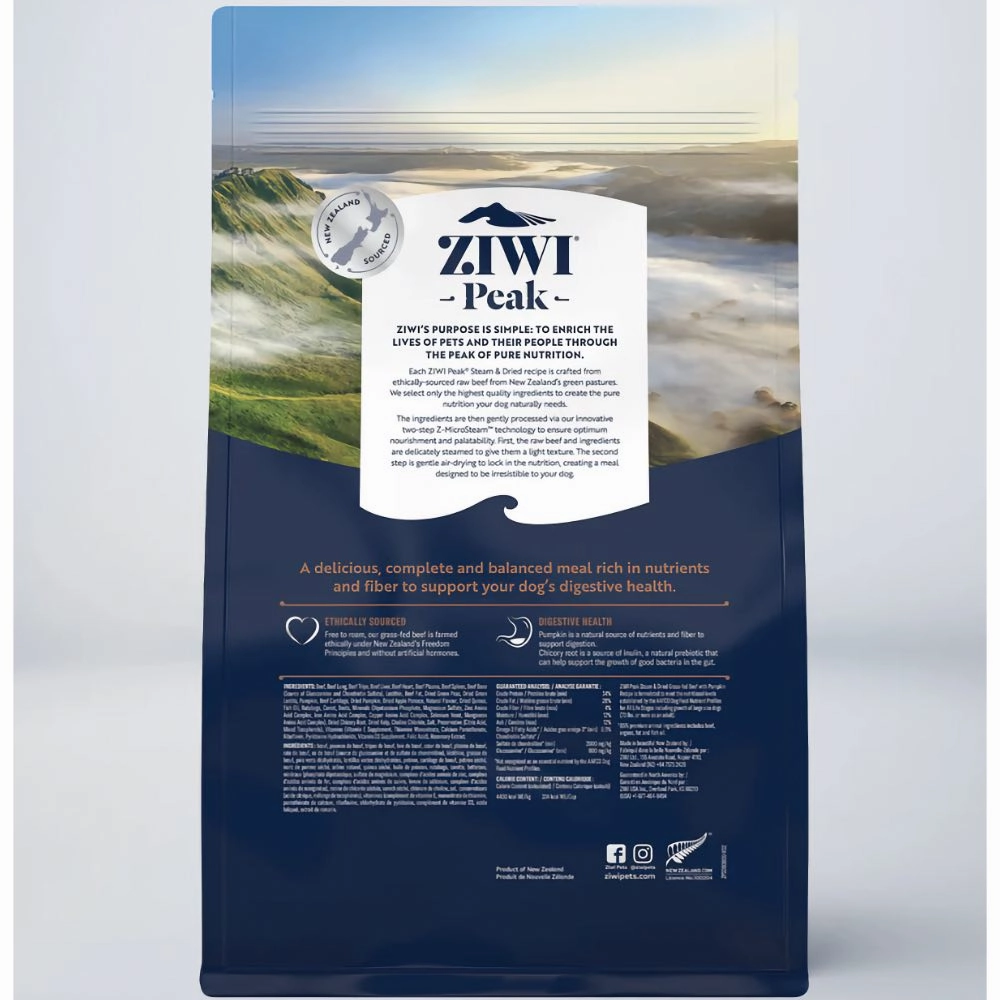 25% OFF: Ziwi Peak Grass Fed Beef With Pumpkin Recipe Steam & Dried Dog Food