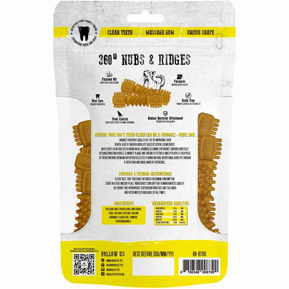 2 FOR $12.80: Absolute Holistic Boost Turmeric Petite Grain-Free Dental Dog Chews 160g