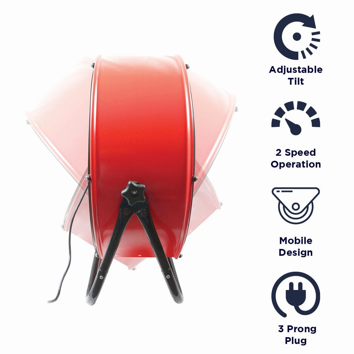 2-Speed Tilting Direct Drive Drum Fan, Red, 24"
