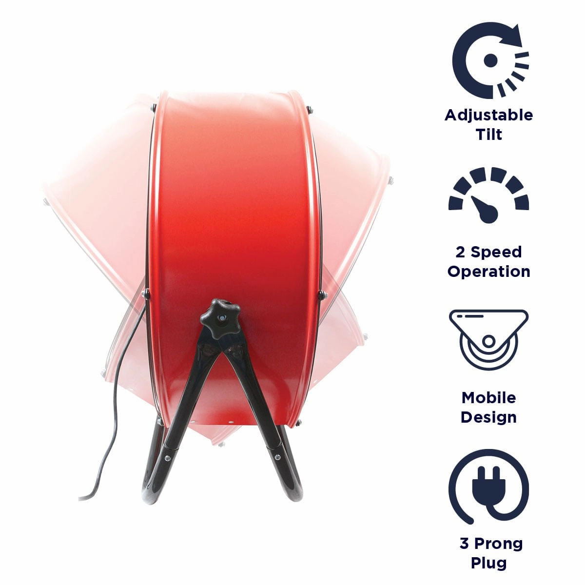 2-Speed Tilting Direct Drive Drum Fan, Red, 24"