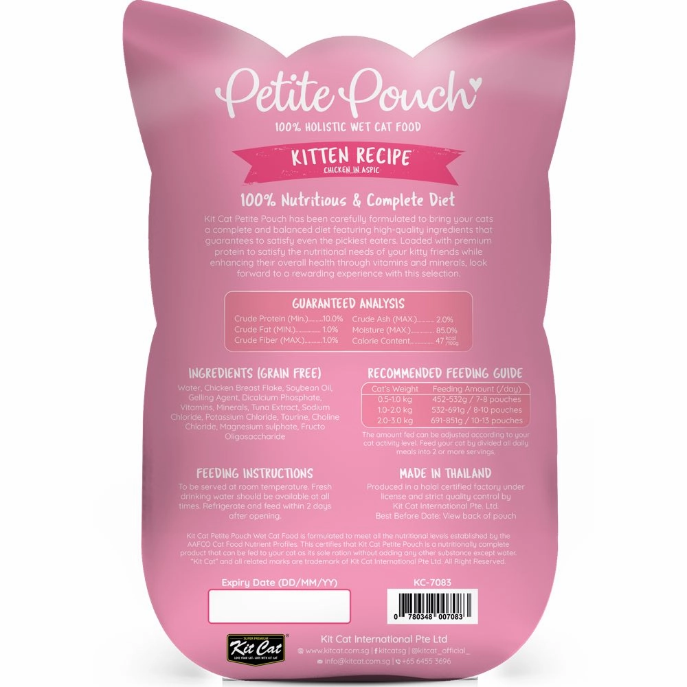 30% OFF: Kit Cat Petite Pouch Kitten Chicken In Aspic Grain-Free Pouch Cat Food 70g x 12