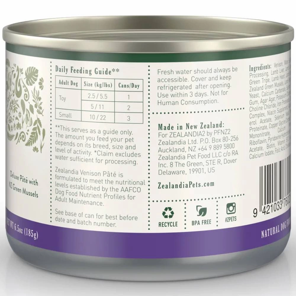 30% OFF: Zealandia Wild Venison Pate Grain-Free Adult Canned Dog Food 185g