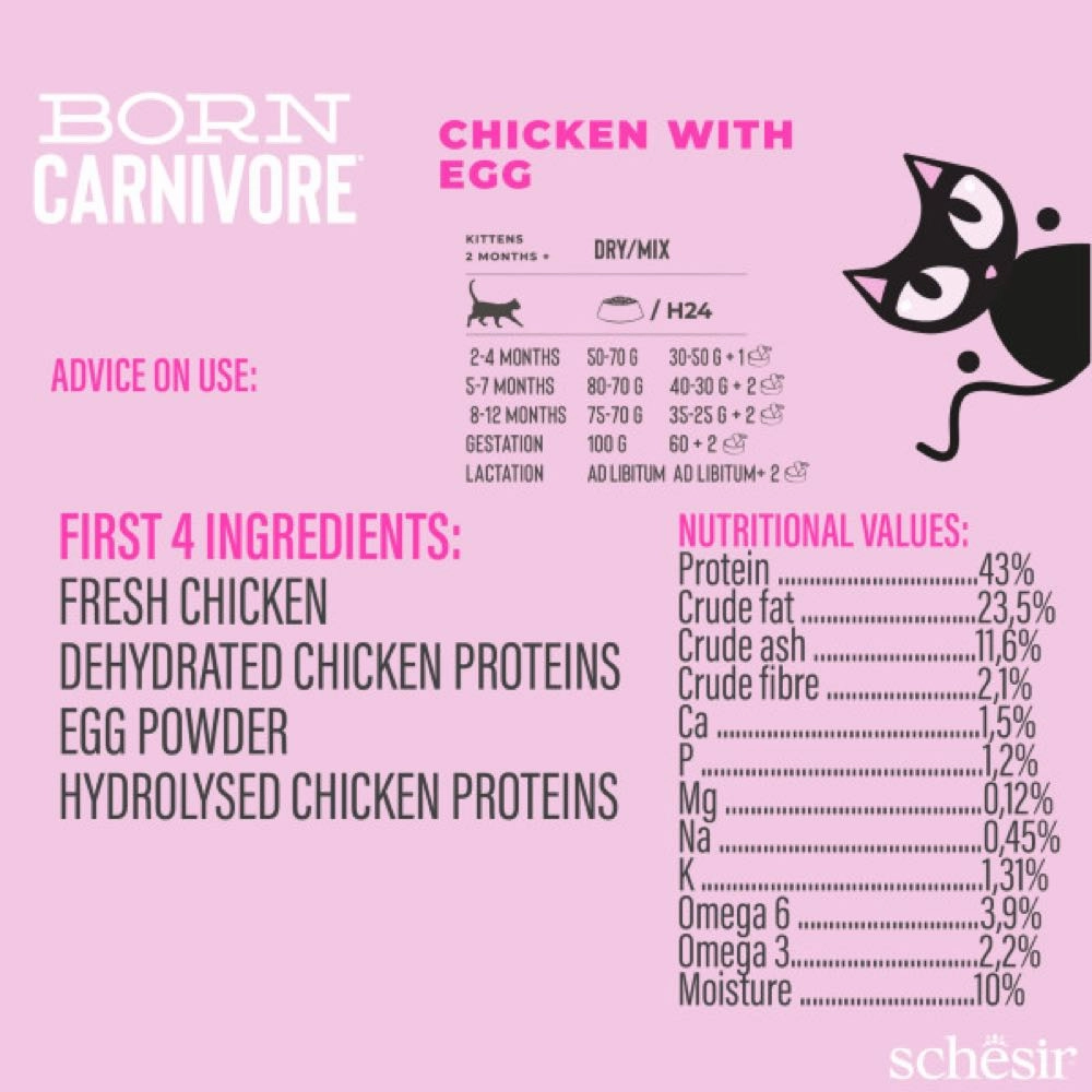 33% OFF: Schesir Born Carnivore Chicken with Egg Oven Baked Dry KITTEN Food