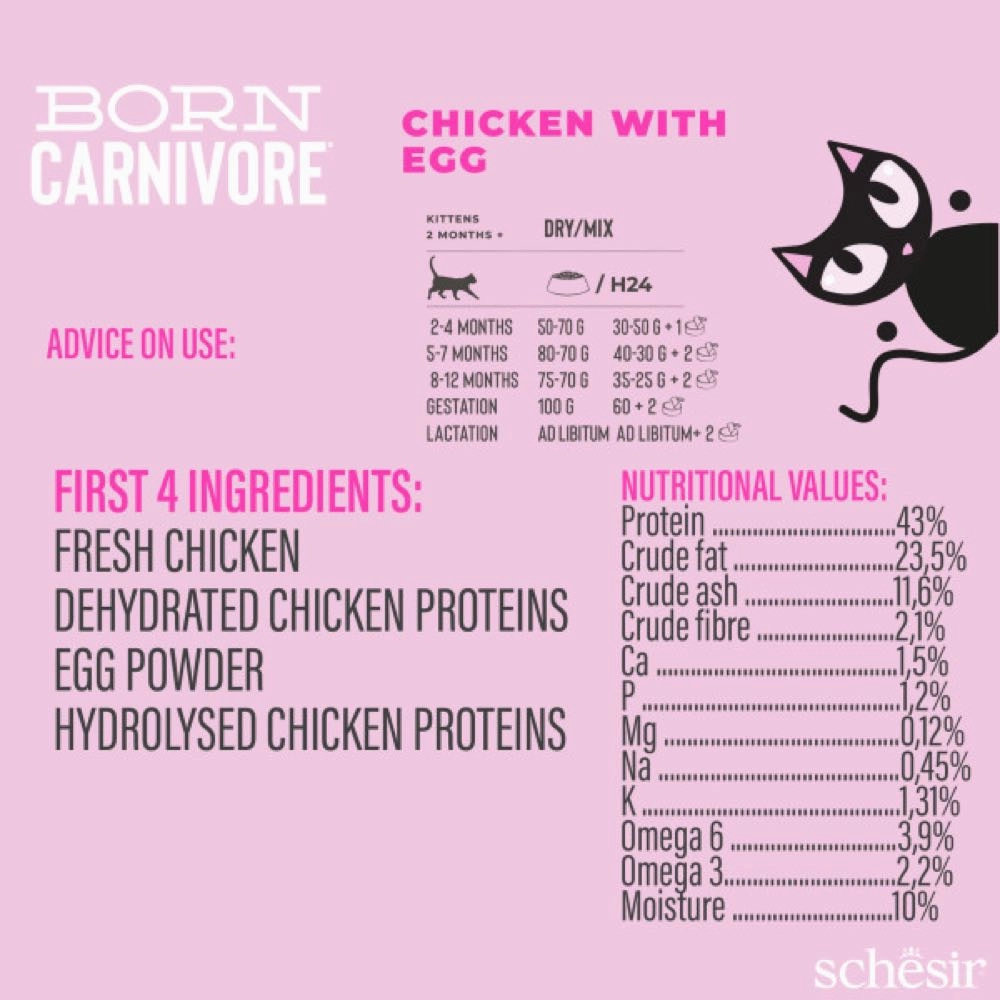 33% OFF: Schesir Born Carnivore Chicken with Egg Oven Baked Dry KITTEN Food