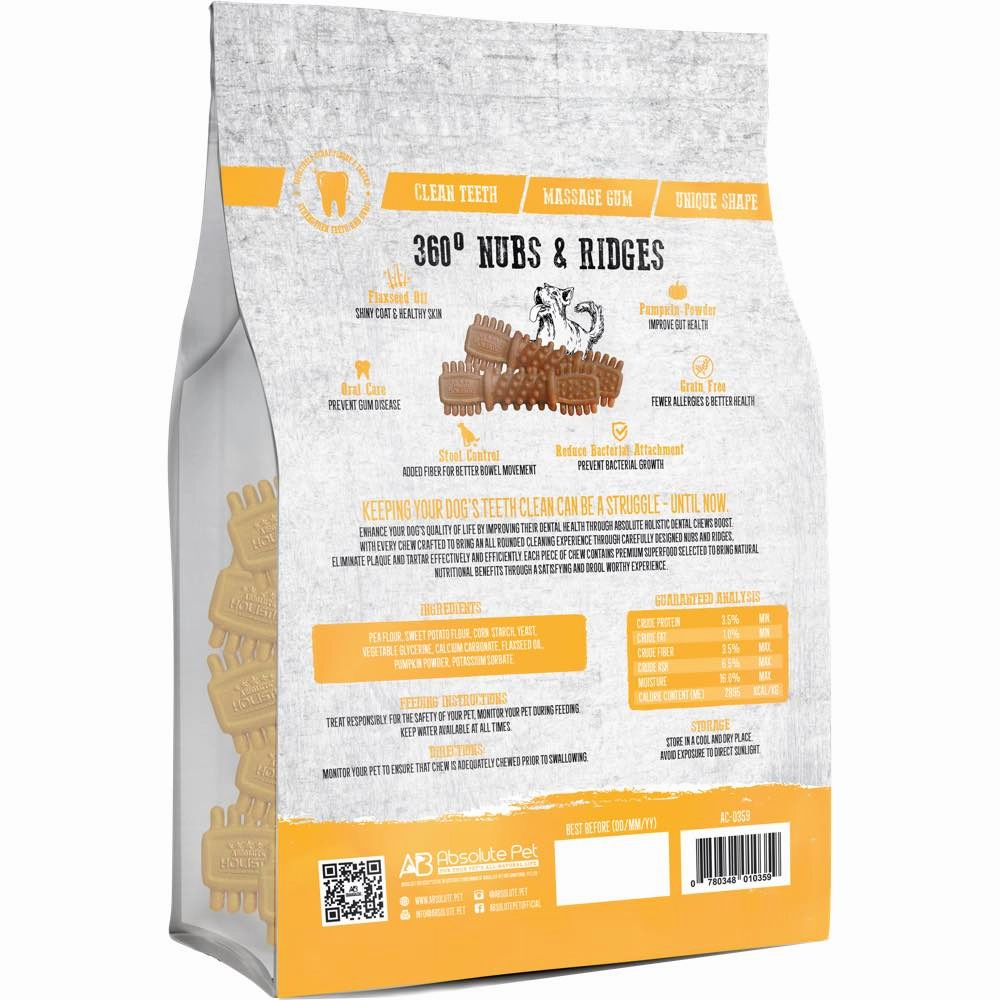34% OFF: Absolute Holistic Boost Pumpkin Petite Grain-Free Dental Dog Chews 50pc