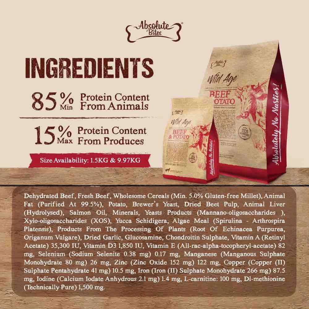 34% OFF FREE TREATS: Absolute Bites Wild Age Beef & Potato Dry Dog Food