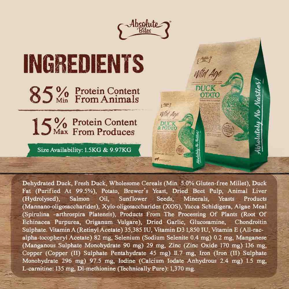 34% OFF FREE TREATS: Absolute Bites Wild Age Duck & Potato Dry Dog Food