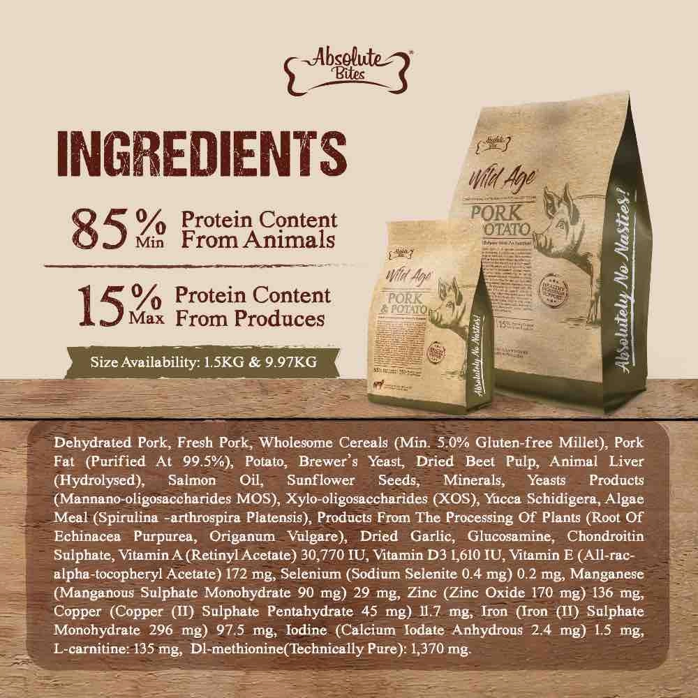 34% OFF FREE TREATS: Absolute Bites Wild Age Pork & Potato Dry Dog Food