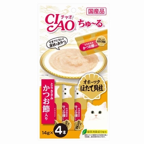 3 FOR $16: Ciao Churu Chicken Fillet Scallop & Sliced Bonito Grain-Free Cat Treats 56g