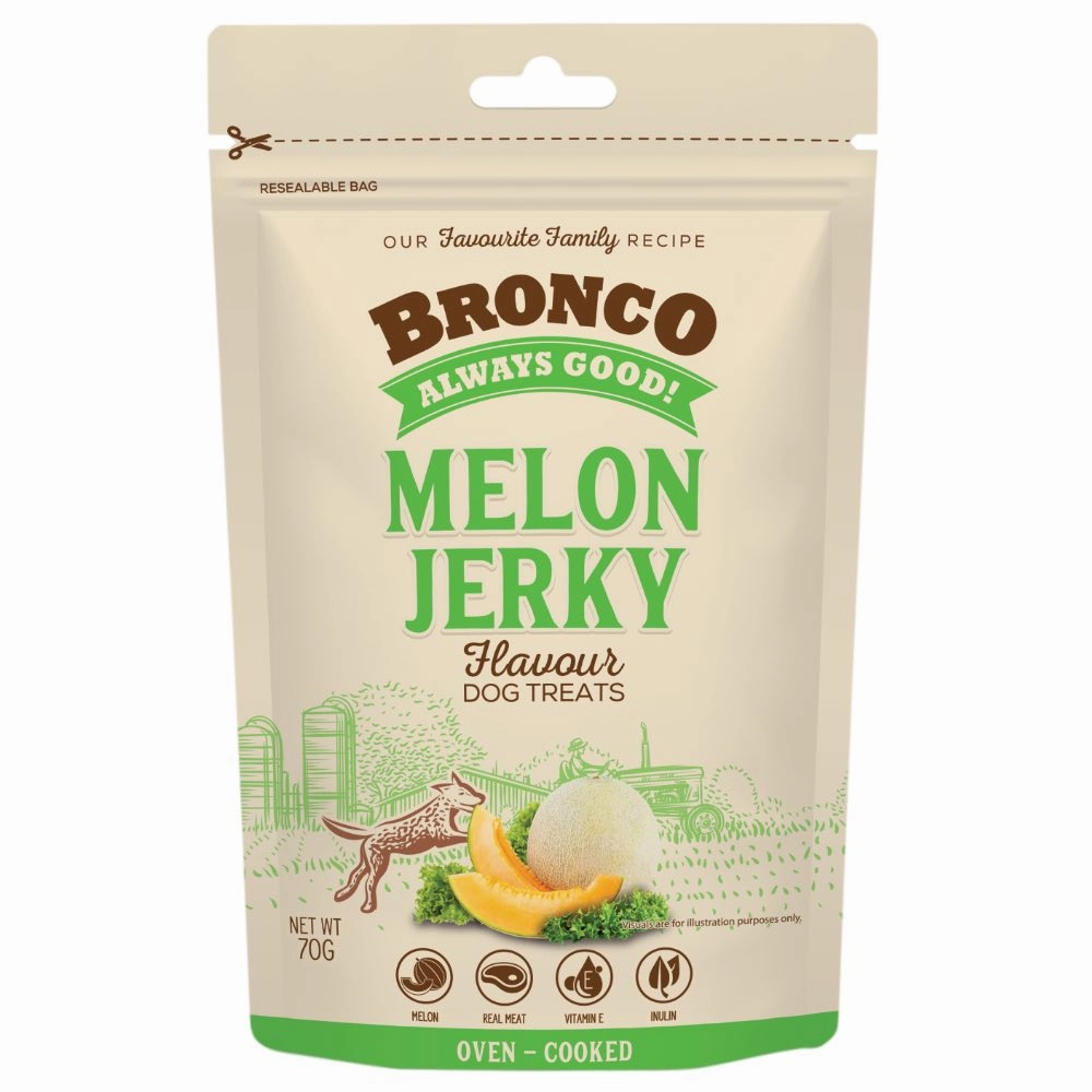 4 FOR $11.50: Bronco Jerky Melon Flavour Dog Treats 70g