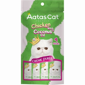 4 FOR $12: Aatas Cat Creme Puree Chicken With Coconut Oil Grain-Free Liquid Cat Treats 56g