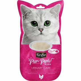 4 FOR $14 : Kit Cat Purr Puree Plus Urinary Care Chicken Cat Treats 60g