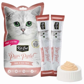 4 FOR $14 : Kit Cat Purr Puree Tuna & Egg Yolk Liquid Cat Treats 5x15g
