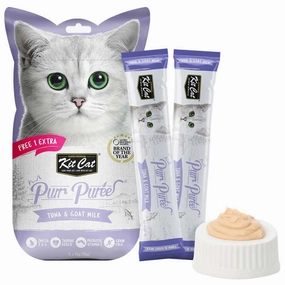 4 FOR $14 : Kit Cat Purr Puree Tuna & Goat Milk Liquid Cat Treats 5x15