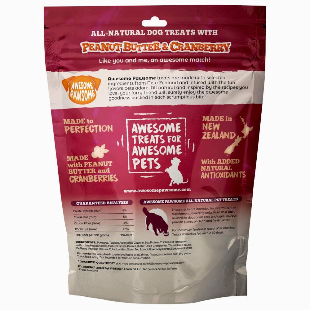 4 FOR $14: Awesome Pawsome Peanut Butter & Cranberry Grain-Free Dog Treats 3oz